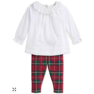 NWT Polo Ralph Lauren Baby Lace Trim Top Plaid Leggings Set Size 12M $75 [jb]
